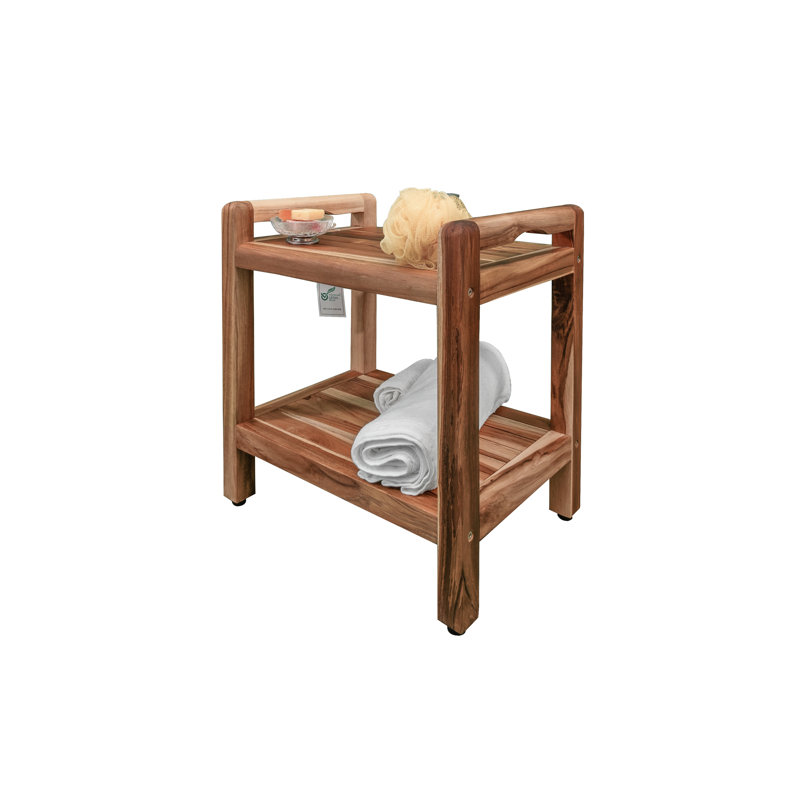 EcoDecors 20" Earthy Teak Shower Bench with Shelf