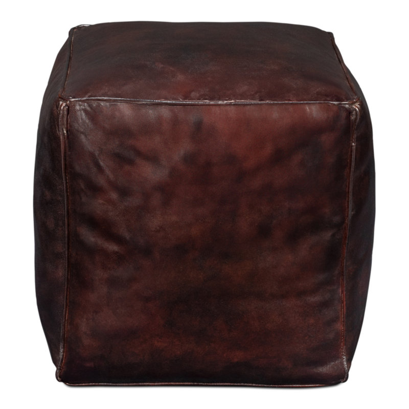 Square Ottoman, Chocolate Genuine Leather