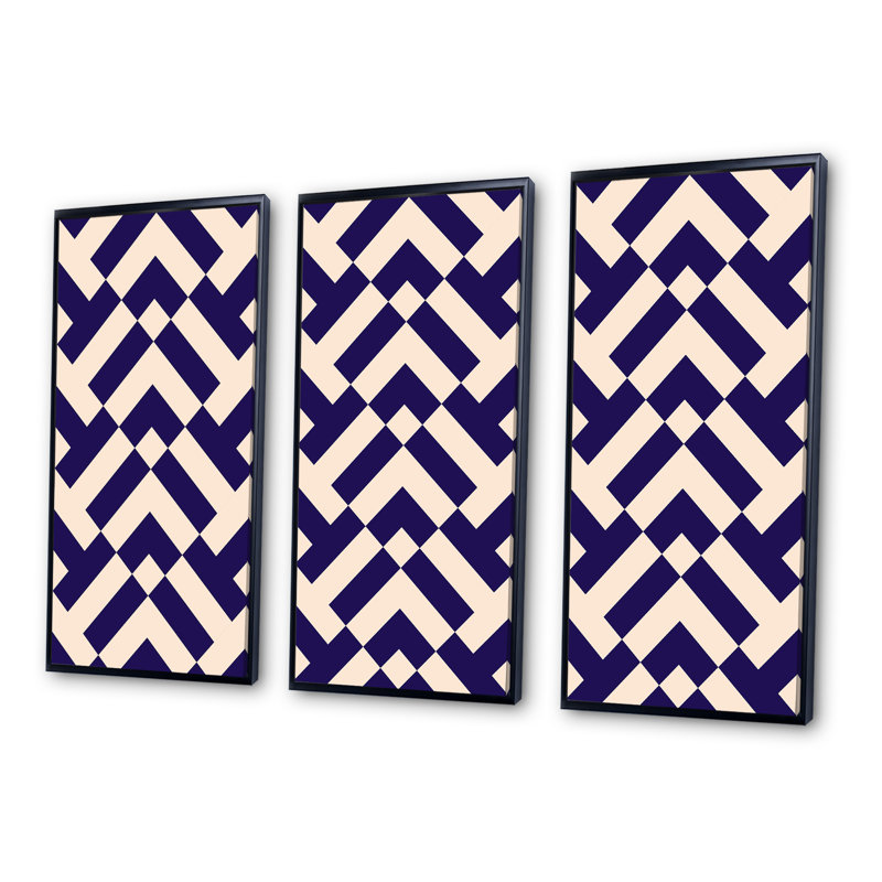 «Blue and Pink Geometrics», ensemble de 3 reproductions d'art encadrées sur toile, H 32 po x l 48 po x P 1 po, Noir
