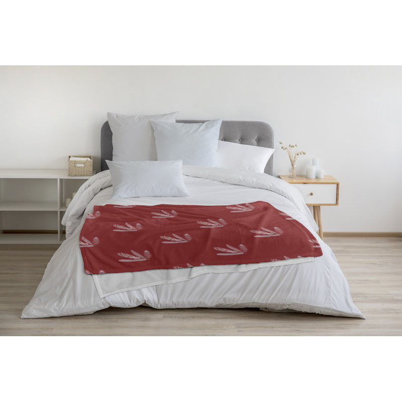 Couverture en molleton à motif de plumes, L 30 po x L 40 po, Rouge Ligonberry