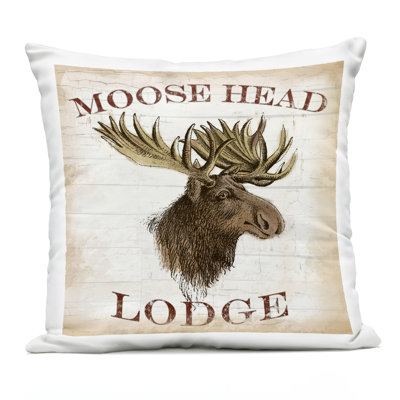 Moose Head Lodge Outdoor Printed Pillow design by Lula Bijoux & co.