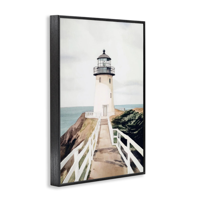 Aquarelle, sentier du phare, estampe numérique, conception de Sissi et Seb, H 18 po x l 12 po, Giclée encadrée noir minuit