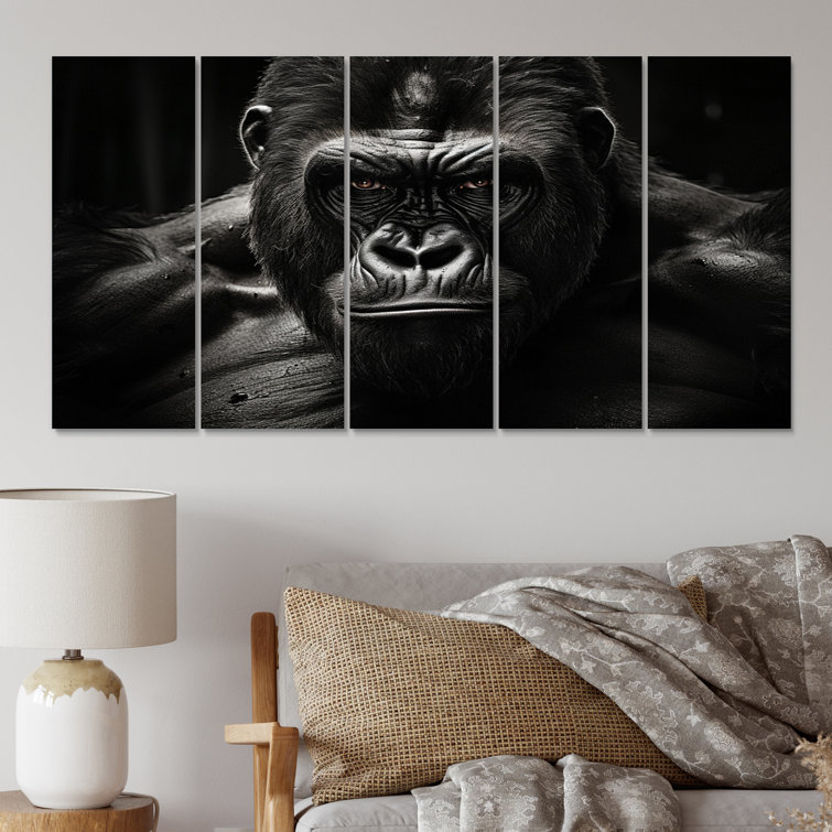 Ebern Designs Black And White Gorilla Majestic II On Canvas 5 Pieces ...