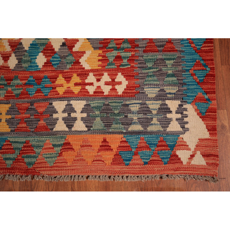 Tapis oriental multicolore en laine Kilim 9 x 10