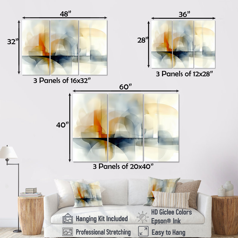 Radiant Light of Beige Abstract Horizon II - Ensemble de décorations murales abstraites, H 32 po x l 48 po, Ne s’applique pas
