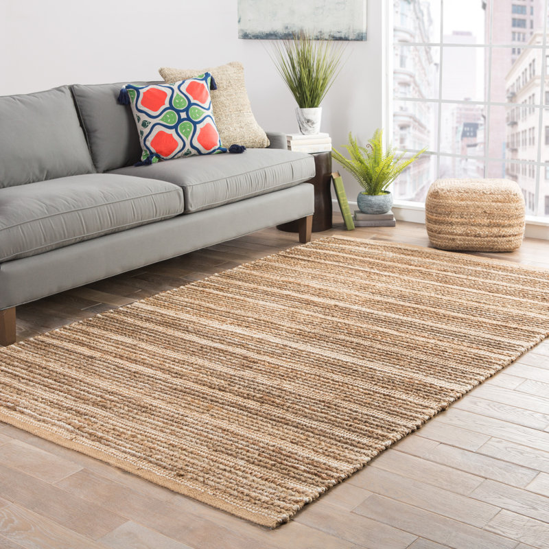 Tapis en jute / sisal / coton brun fait à la main Ina Inhurrie, Rectangle 3 pi 6 po x 5 pi 6 po