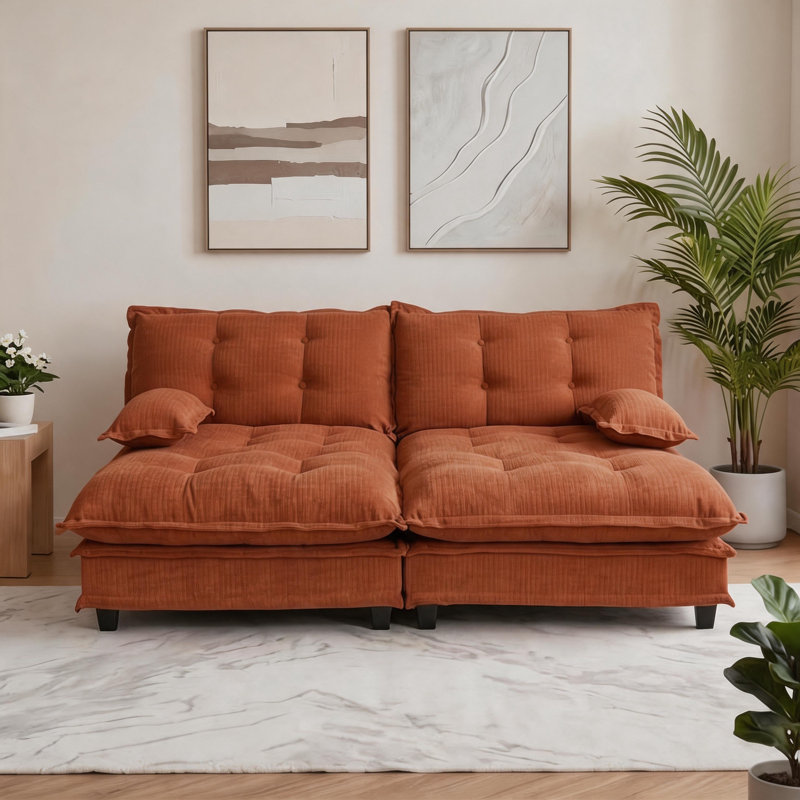 Canapé modulaire 77 po en chenille modulaire avec 2 repose-pieds et canapé-lit 77 po, 35.4" H x 77" W x 33.8" D
