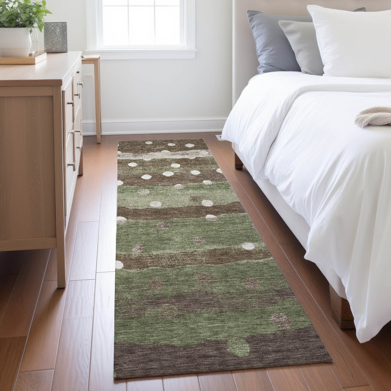 Machine Washable Indoor/Outdoor Chantille ACN2696 Stripes Rug, 2'3" x 7'6" Runner, Olive