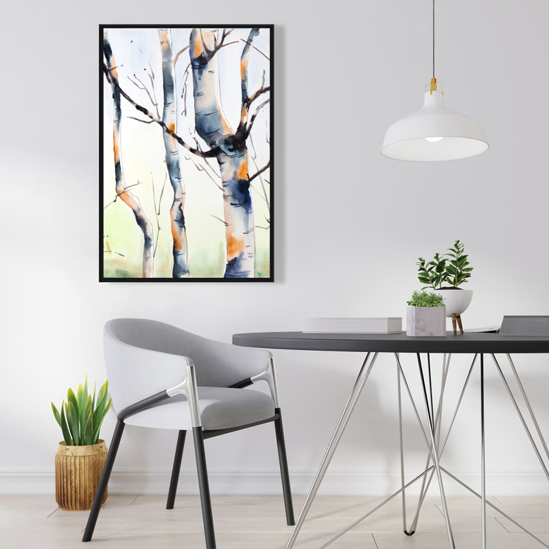 Three Small Birch Trees Canvas | Blue Framed Home Decor