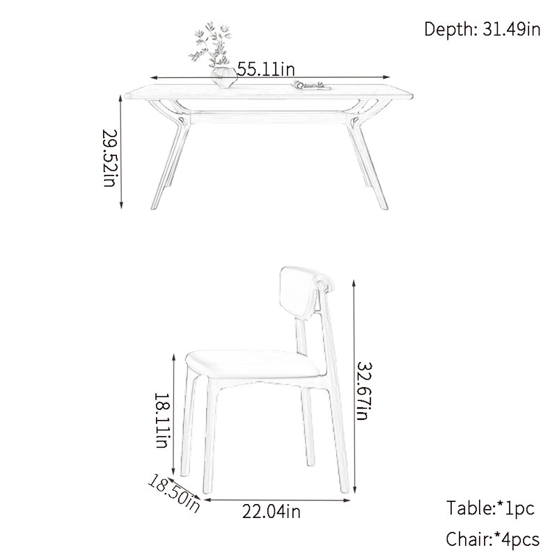 solid-wood dining table sets, 29.52"H x 55.11"L x 31.49"W