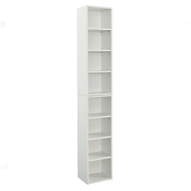 8-Tier Media Tower Rack, CD DVD Slim Storage Cabinet With Adjustable Shelves, Tall Narrow Bookcase Display Bookshelf For Home Office,Multi-Functional Double-Decker Bookcase