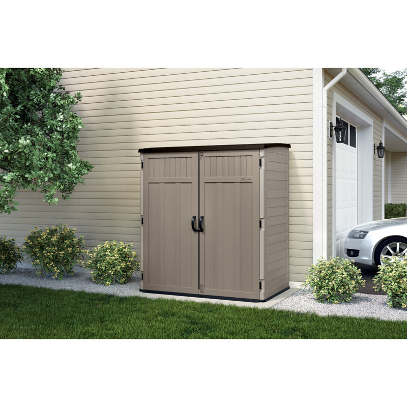 Suncast 70.5 in. W x 44.25 in. D Resin Vertical Tool Shed with Lockable Doors, Made in the USA