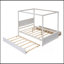 Wood Canopy Bed With Trundle Bed And Two Drawers ,Full Size Canopy Platform Bed With Support Slats .No Box Spring Needed, Brushed White