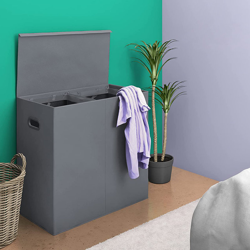 Fabric Laundry Hamper with Handles, Yes, Gray