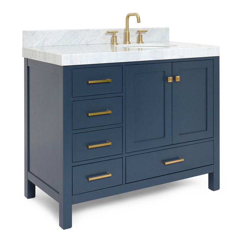 Meuble-lavabo simple 42 po avec comptoir Cambridge, Oui, Oval, Bleu minuit / laiton satiné