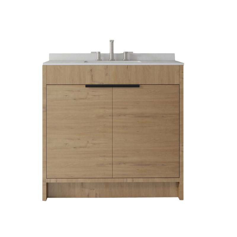 Meuble-lavabo autoportant avec lavabo, Naturel, 36"