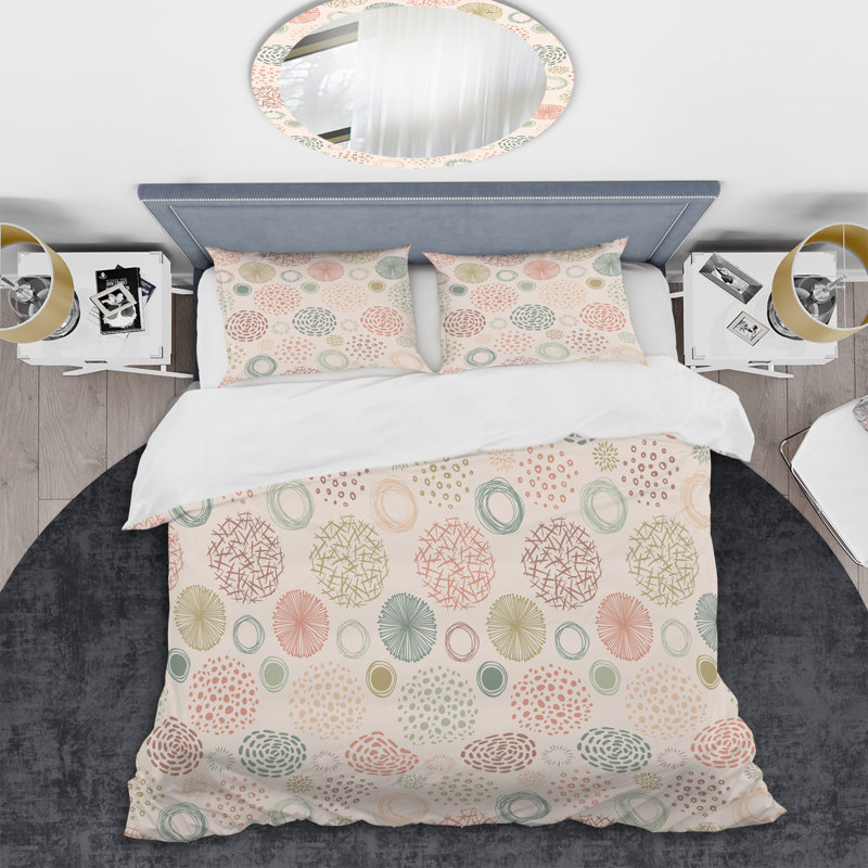 Cream Circle Dots - Abstract Duvet Cover Set - Microfiber Polyester