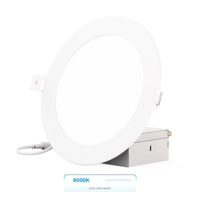 6" Slim Recessed LED, 12W, 6000K Clear White, Dimmable