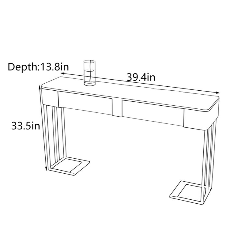 Console Nordic Luxury, H 33,5 po x l 39,4 po x P 13,8 po, Platine, Doré