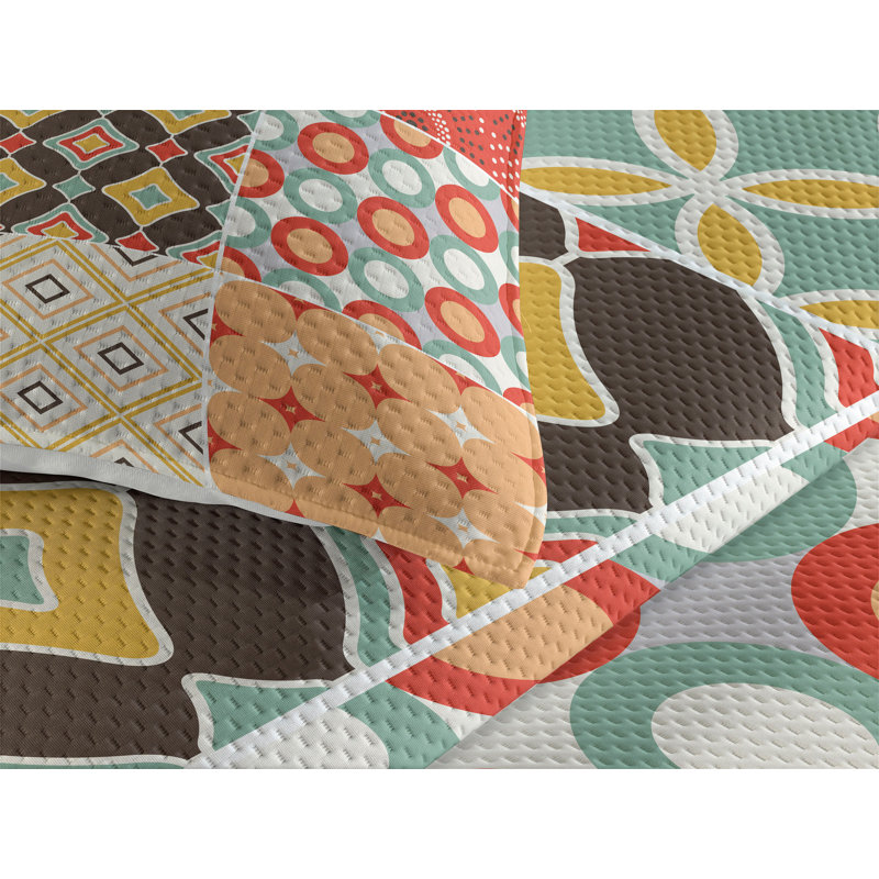 Modern & Contemporary Polyester Geometric Shapes Coverlet, King Bedspread + 2 Shams