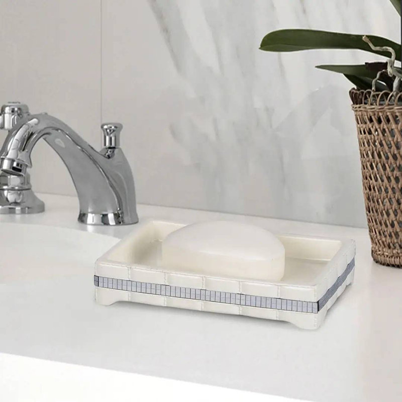 Oneita Soap Dish for Bathroom Counter,Shower & Kitchen | White Resin