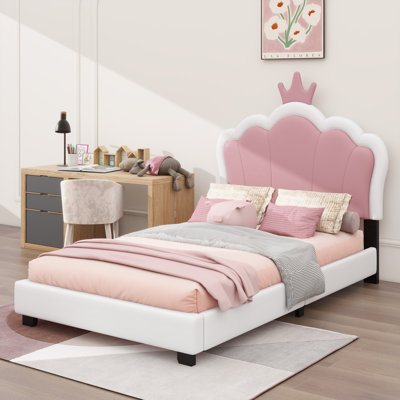 Lit simple tapissier Princess avec tête de lit en forme de couronne