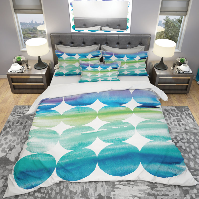 Ensemble de housse de couette Circle Abstract Blue Colorfields I - Abstract, Housse de couette double / grand et 2 taies