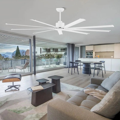 Ventilateur de plafond 120 po 9 pales en aluminium blanc 6 vitesses avec moteur à courant continu réversible à télécommande pour usage domestique et commercial