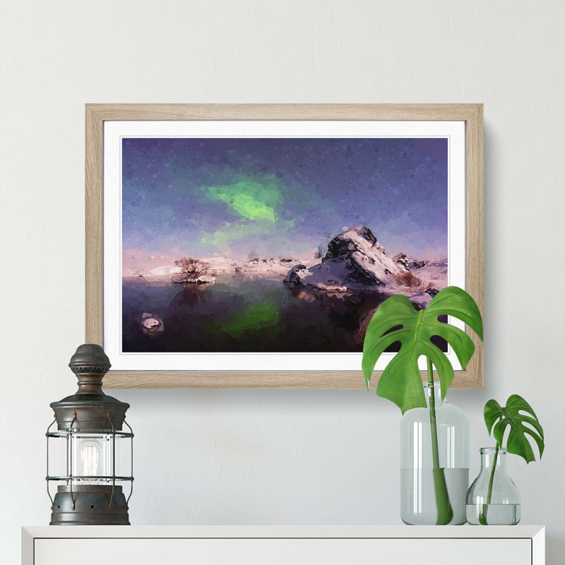 Northern Lights Aurora Borealis in Abstract - Picture Frame Graphic Art Print, 36cm H x 48cm W x 2cm D, Oak Framed
