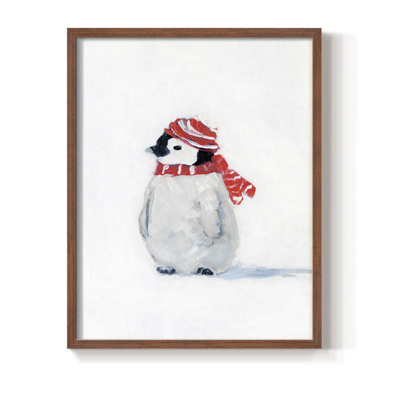 «Penguin Play II», reproduction encadrée - bois massif, Cadre photo brun simple, H 28 po x l 22 po
