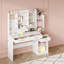 Bureau de coiffeuse 39,3 po avec miroir HD et lumières, coiffeuse de maquillage avec barre d'alimentation, 3 tiroirs et 9 tablettes de rangement, rangement derrière le miroir, coiffeuse avec table de chevet, blanc