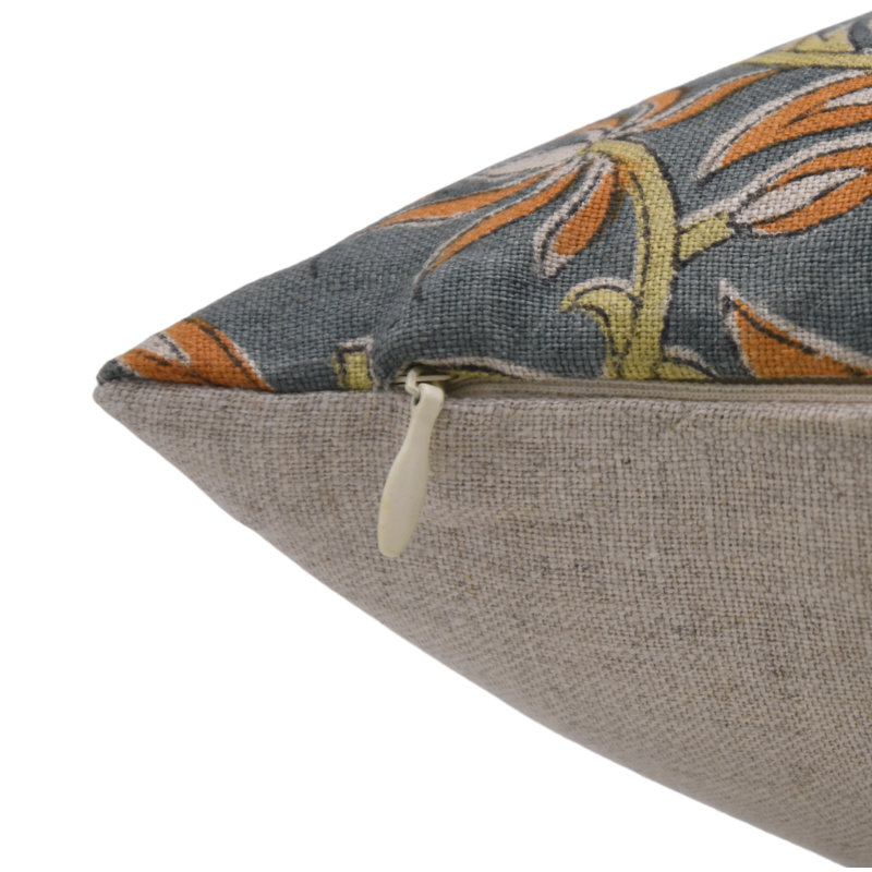 Housses de coussin en lin pur à motif de Fab Fabine, fait à la main (Kamal Dutta, orange), H 14 po x l 14 po