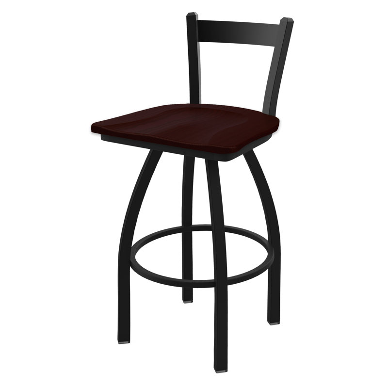 821 Catalina Low Back Swivel Counter Stool, Black Wrinkle, Wood-Dark Cherry Oak, Bar Stool ( 30" Seat Height)
