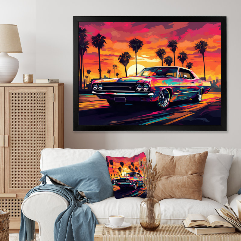 Marizza, rose et noir, Muscle Car Melody sur toile, Cadre photo noir, H 30 po x l 40 po x P 1,5 po