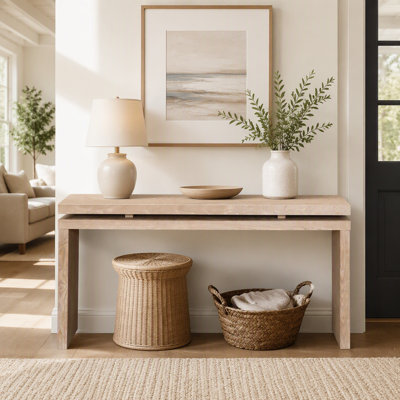 Farmhouse Console Table - Retro Wooden Entryway Table with Double Board Suspension Design, Solid Wood & MDF, Sofa Table for Living Room