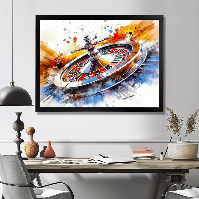 Roulette de casino I - art mural jeux et casino, Reproduction encadrée d'une seule photo sans pass, Noir, 12" H x 20" W