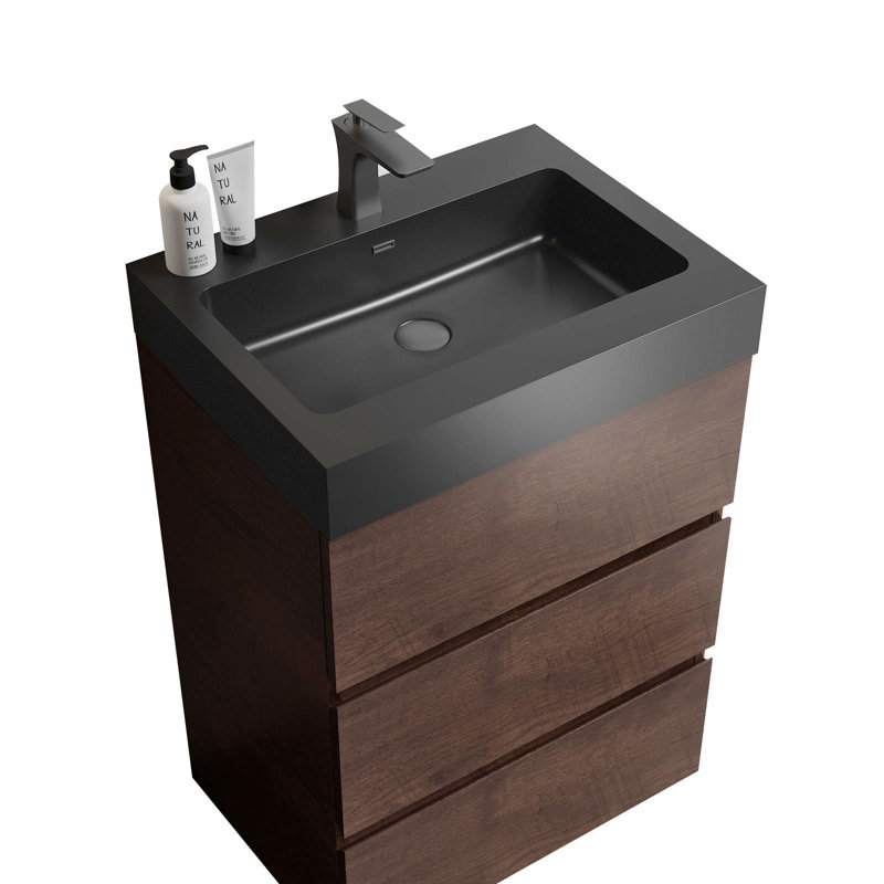 Meuble-lavabo sur pied simple Deandrick, Noyer, Noir mat, 30"