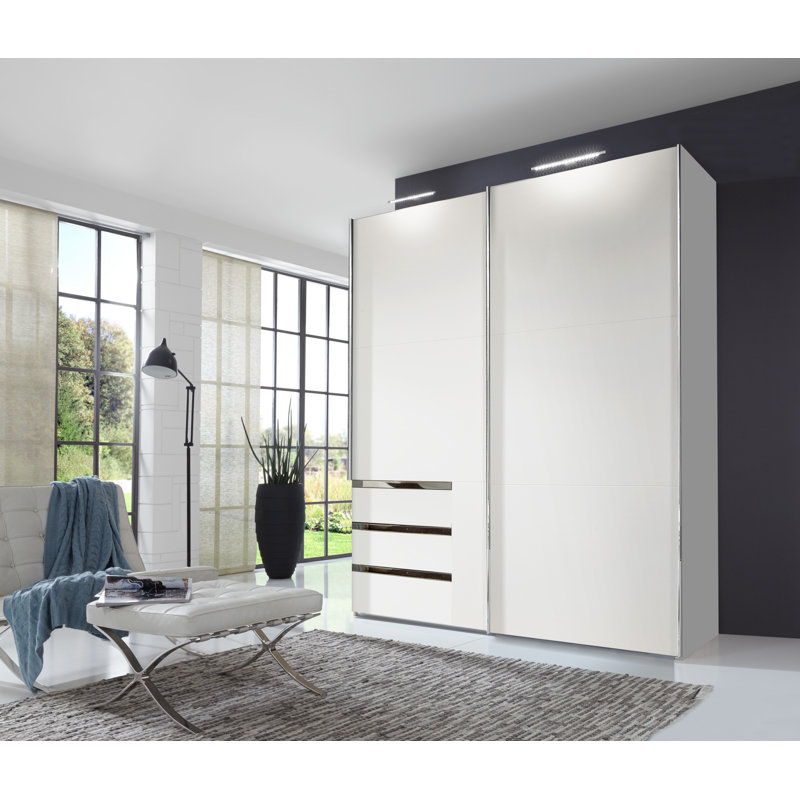 Barbuda 2 Door Manufactured Wood Wardrobe, White, 216cm H x 250cm W x 65cm D
