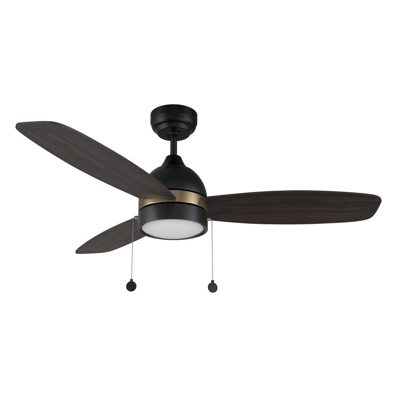 Ventilateur de plafond 52 po à 3 tiroirs avec lumière DC, tige verticale et garniture dorée