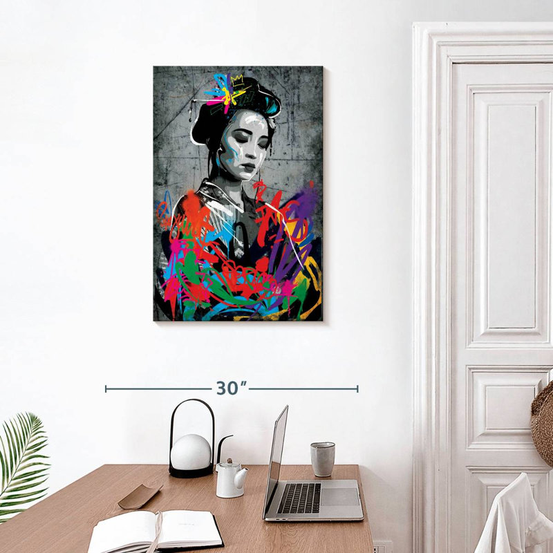 Portrait de femme grunge sur toile, H 30 po x l 20 po x P 1,25 po