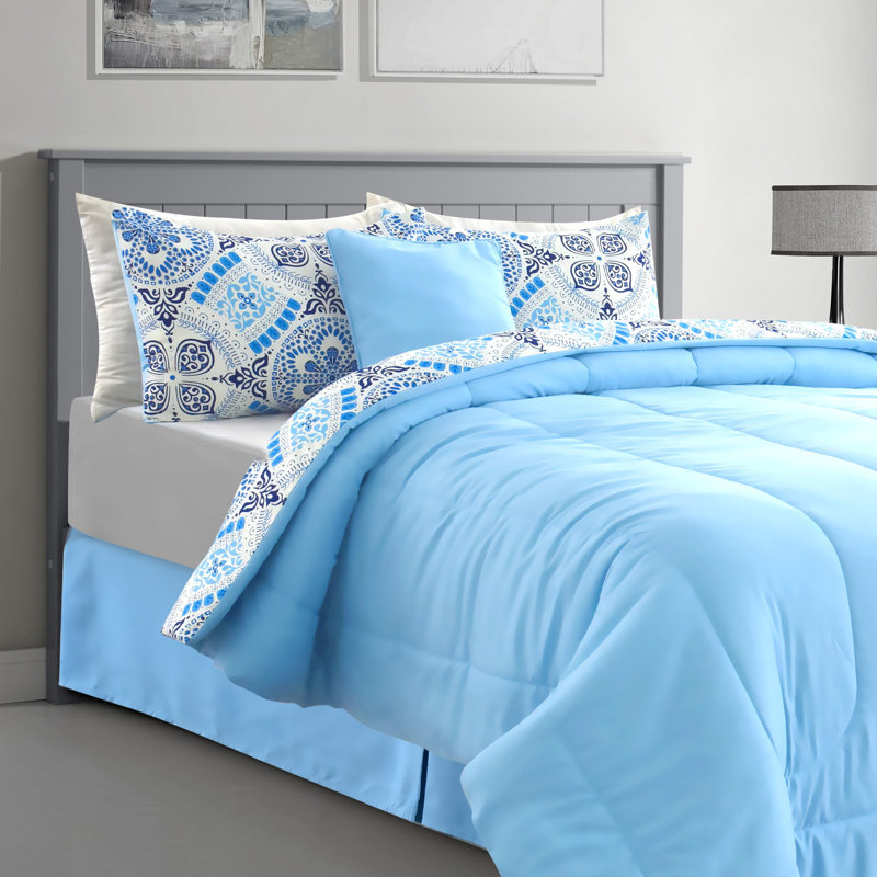 5 Piece Comforter set Reversible Comforter with Decorative Pillow Sham and Bed Skirt, Twin Comforter + 4 Additional Pieces