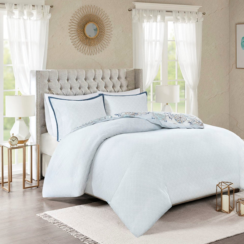 Housse de couette réversible en coton Shabby Chic 3 pièces avec motifs botaniques