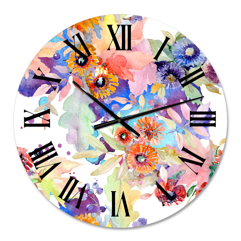 Bouquet de fleurs botaniques - horloge murale moderne, Petit