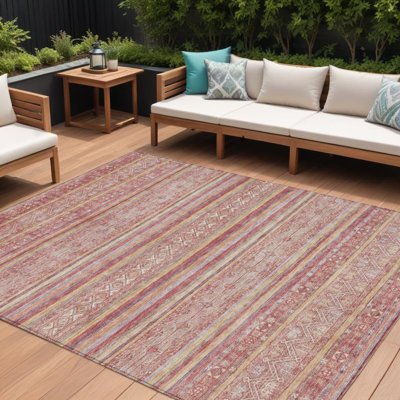 Tapis intérieur / extérieur oriental lavable 8 pi x 10 pi rouille et corail