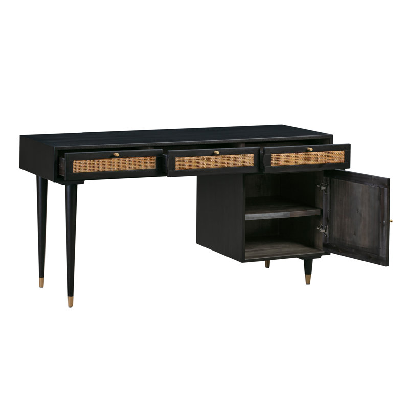 Solid Wood Top Computer Desk, Black