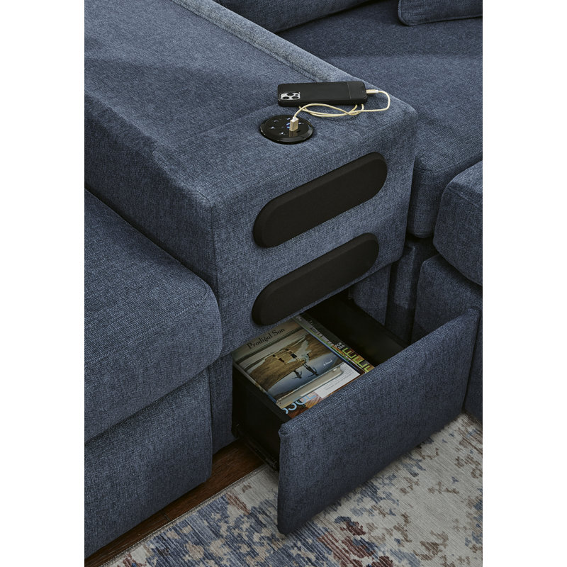 Braintree 7-Piece Sectional With Audio Console, Blue Polyester