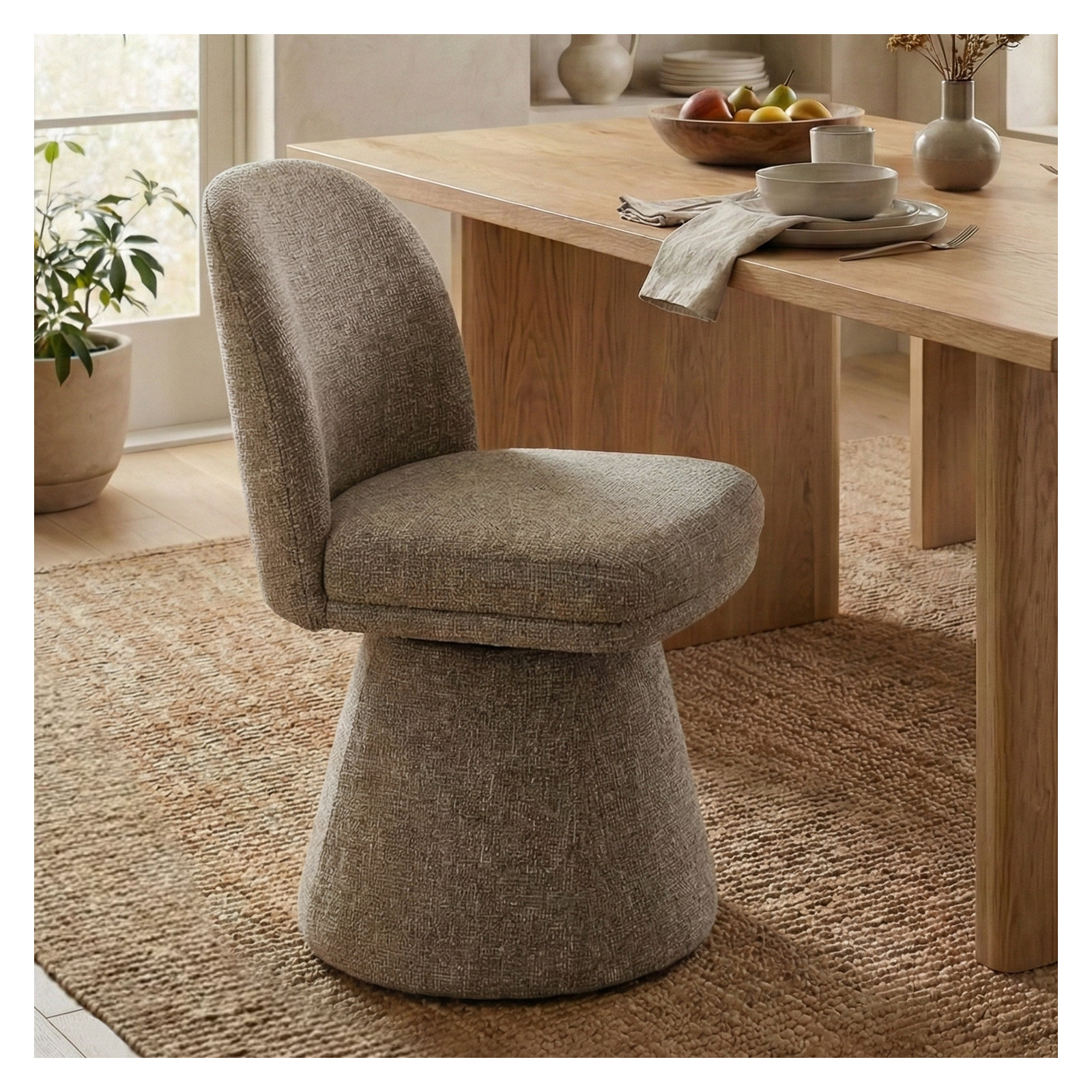 Upholstered Fabric Swivel Dining Side Chair, Brown