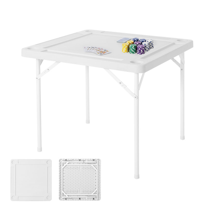 Table pliante de Mahjong de 89 cm (35 pouces) – Table de dominos et de cartes portable pour 4 joueurs avec 4 porte-gobelets et plateaux à jetons, table de jeu carrée pliable et robuste pour pique-nique, camping, poker, intérieur et extérieur
