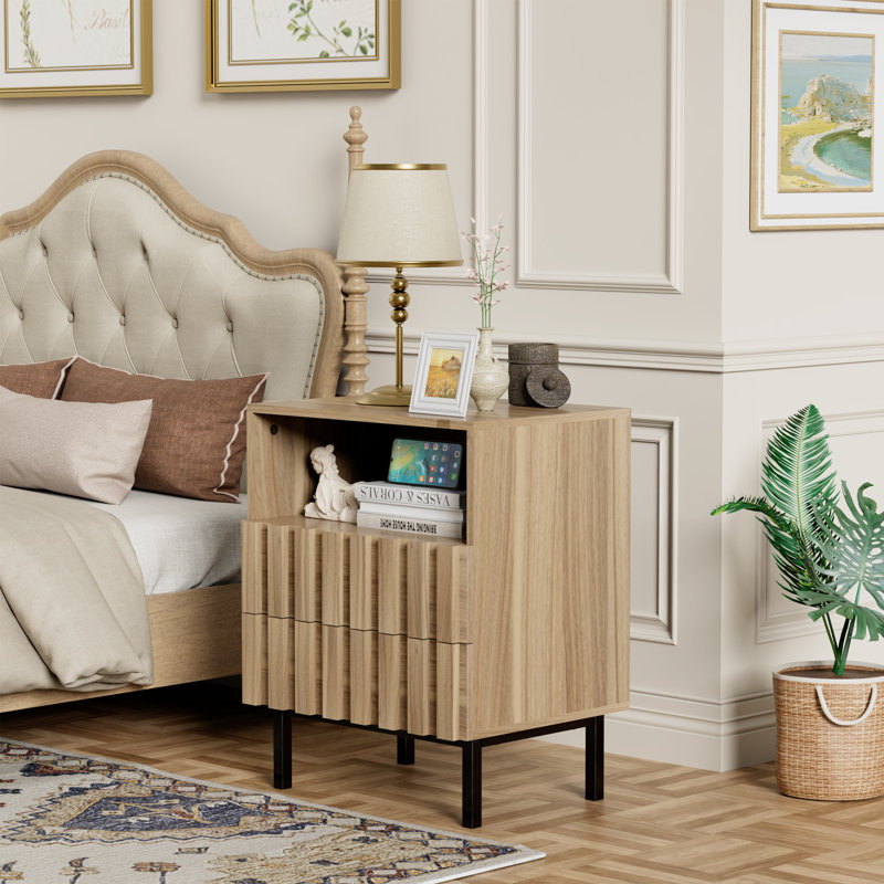 Sevyn Wooden Stripe Drawer Nightstand, Nature