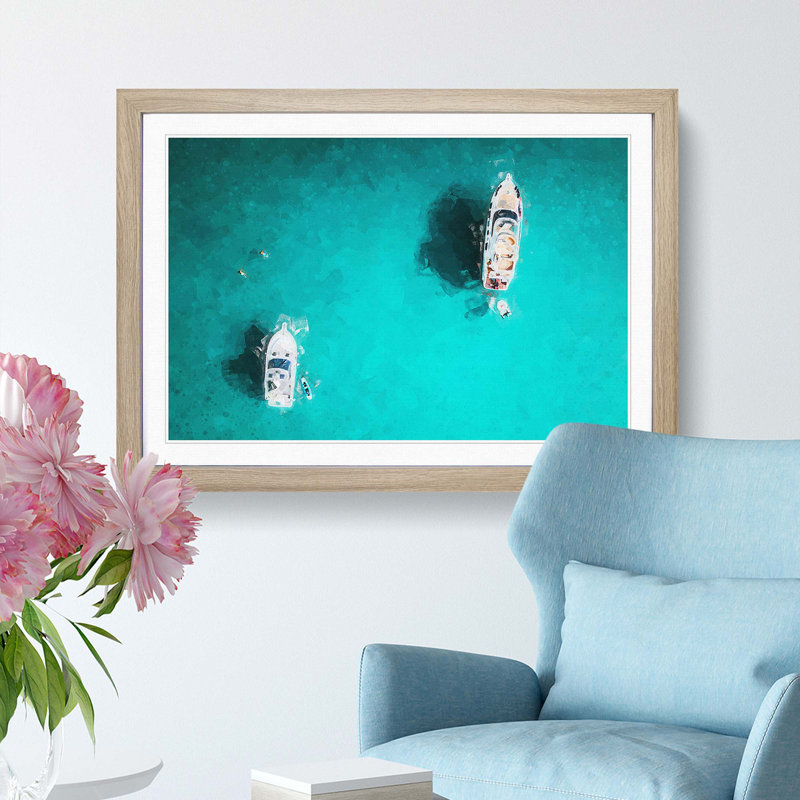 Two Yachts in Corsica in Abstract - Picture Frame Graphic Art Print, 27cm H x 36cm W x 2cm D, Oak Framed